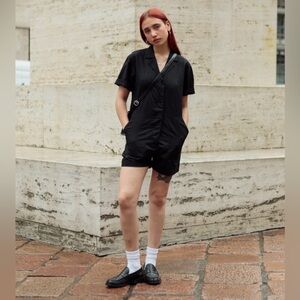 Uniqlo Linen Blend Black Short Sleeve Romper